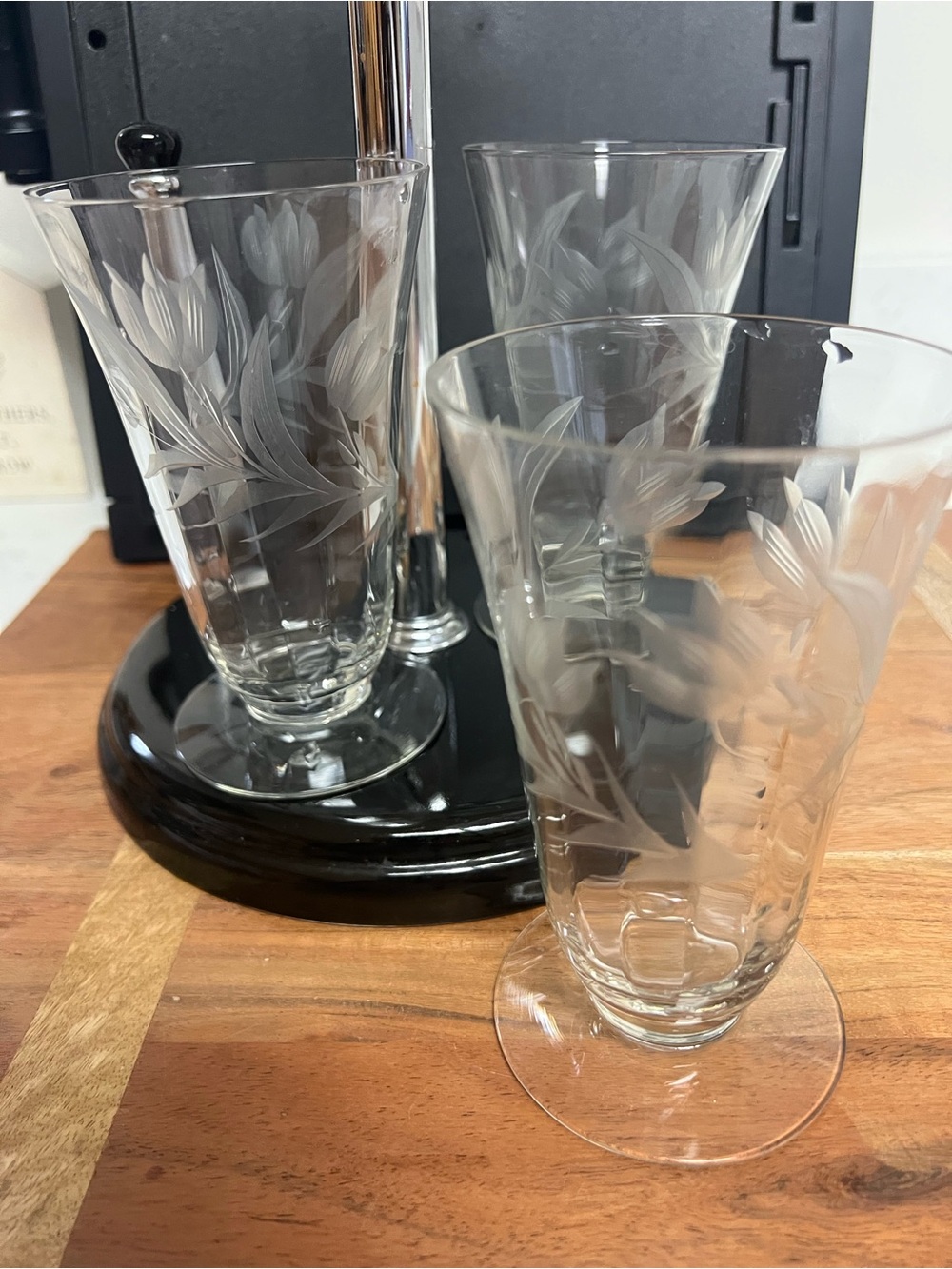 Clear Etched Floral Glass Tumbler - Set of 3